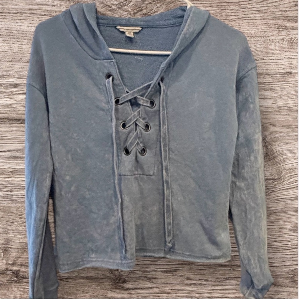 AMERICAN EAGLE OUTFITTERS EUC WOMENS BLUE HOODIE SWEATSHIRT HOODIES SZ XXS